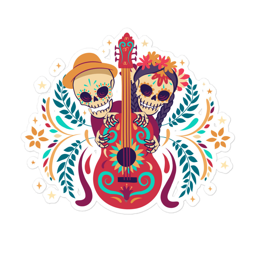 מדבקה זוג שלדים עם גיטרה