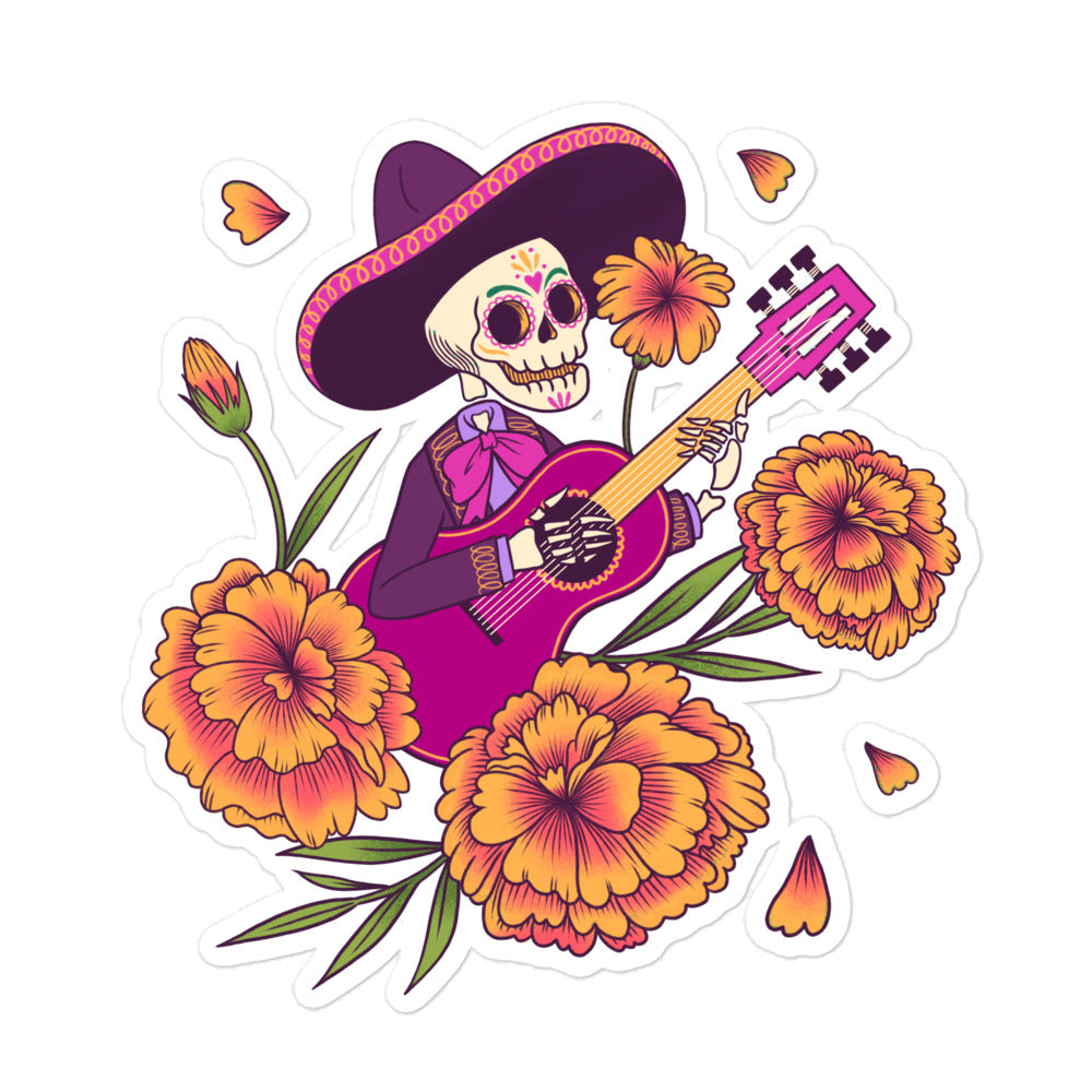 מדבקה שלד פרחים עם גיטרה